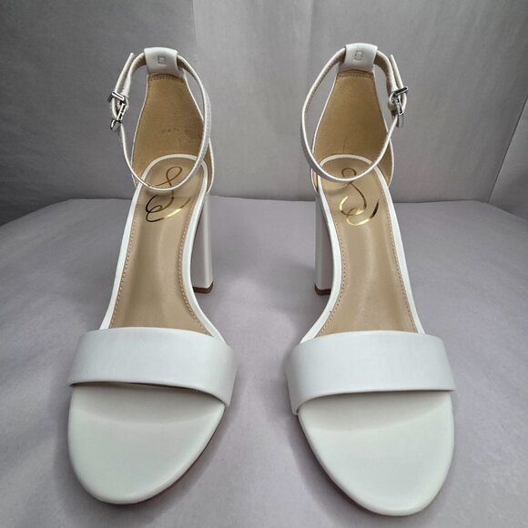 NWT Sam Edelman Women's Yaro White Leather Sandals Heels - Picture 2 of 8
